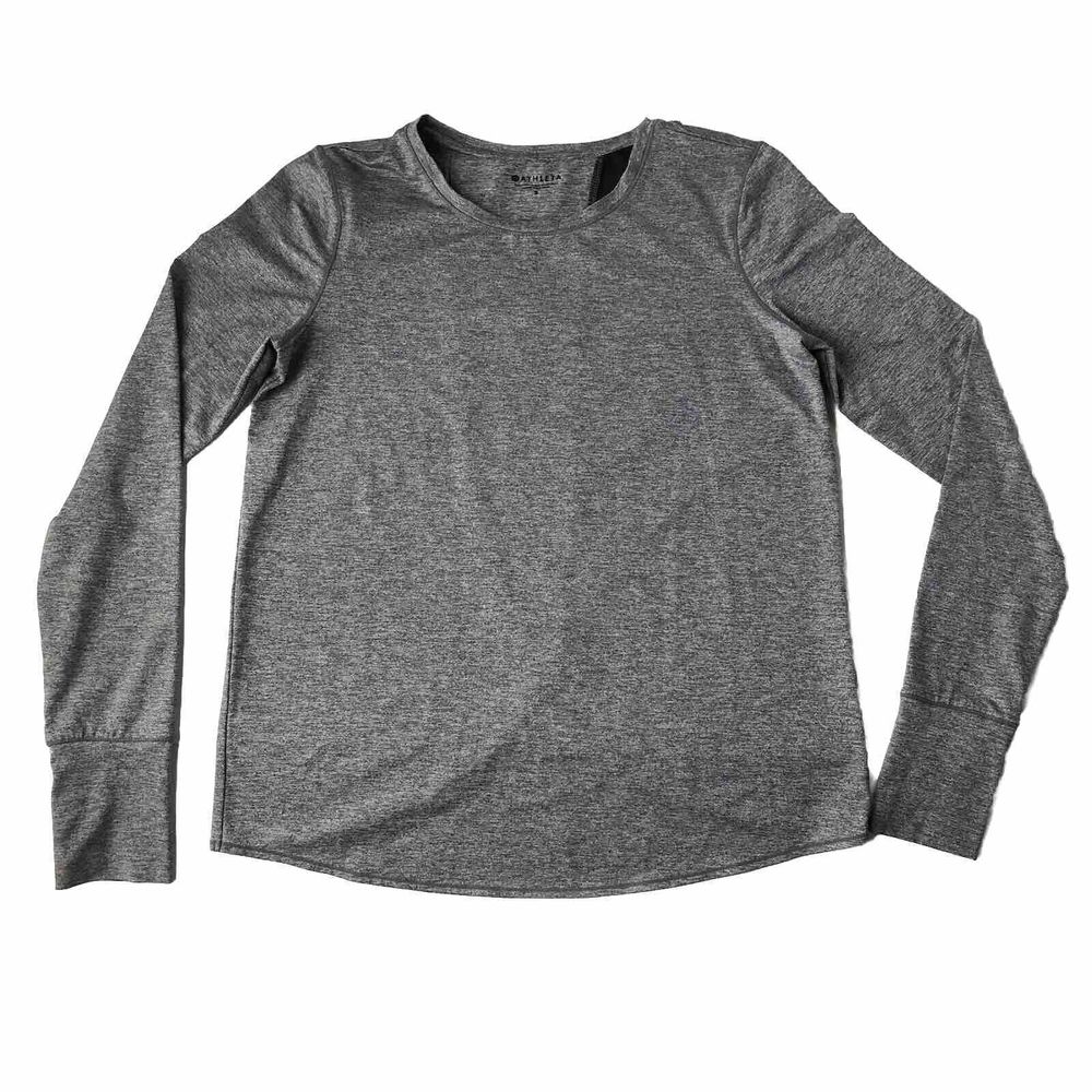 Athleta Shirt Women Small Gray Heather Thumb Hole Tulip Back Long Sleeve Top